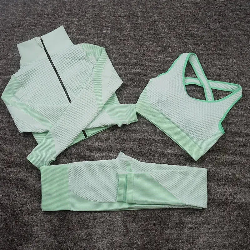 Zipper Seamless Yoga Set for Women - High Waist Leggings and Fitness Sports Suits