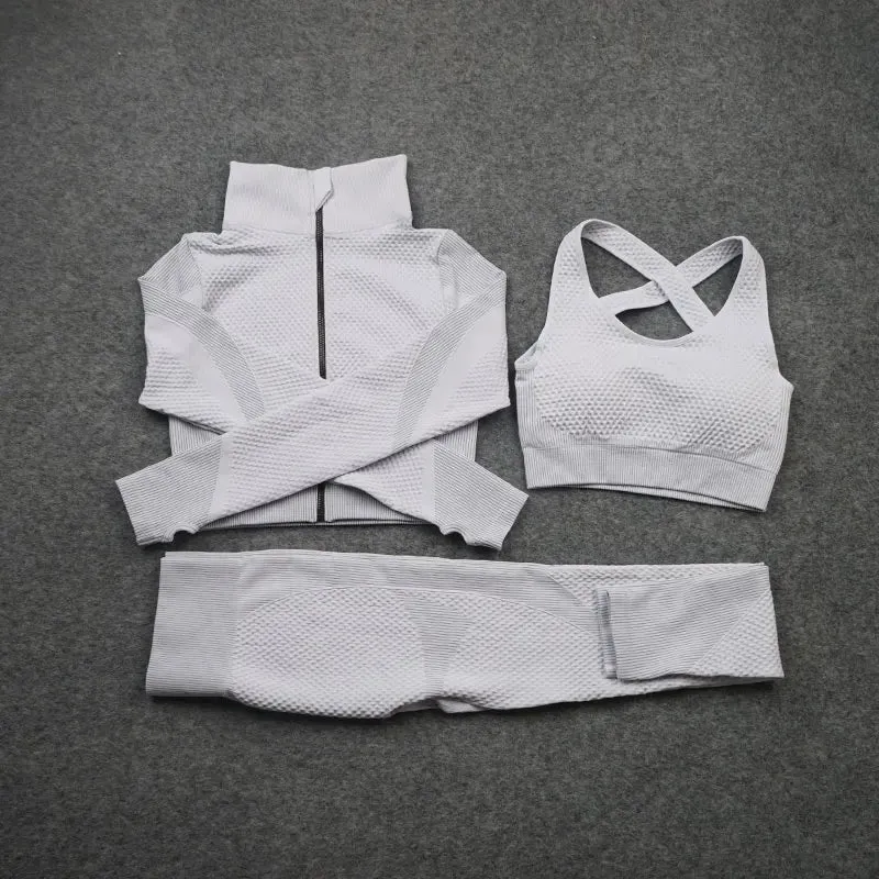 Zipper Seamless Yoga Set for Women - High Waist Leggings and Fitness Sports Suits