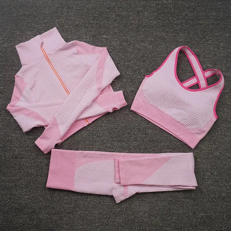 Zipper Seamless Yoga Set for Women - High Waist Leggings and Fitness Sports Suits